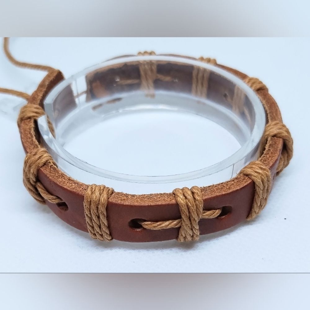 Men's bracelet leather‎ braided brown new e89